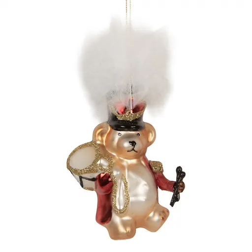 Vánoční skleněná závěsná ozdoba medvídek v obleku - 9*5*12 cm Clayre & Eef