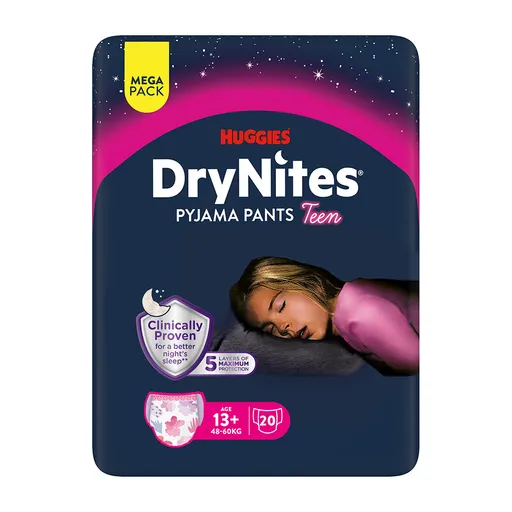 Huggies DryNites Natahovací kalhotky pro dívky 13+ let 48–⁠⁠⁠⁠⁠⁠60 kg 20 ks