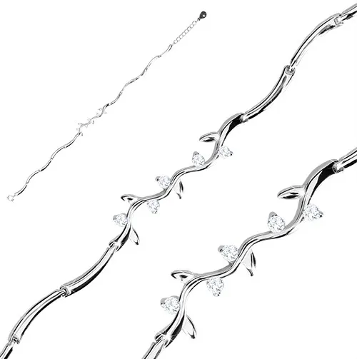 Náramek ze stříbra 925, lesklé zvlněné články, čiré blýskavé zirkonky