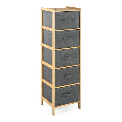 G21 Bambusový regál s košíky, 5 polic, šedá, 5 pater