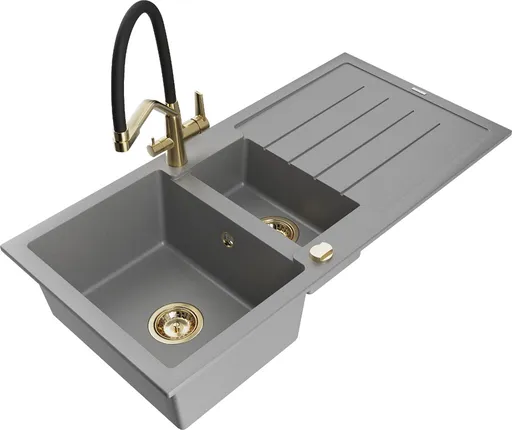 MEXEN/S Andres granitový dřez s odkapávačem včetně baterie Duo, šedá 6515-71-671701-57-G