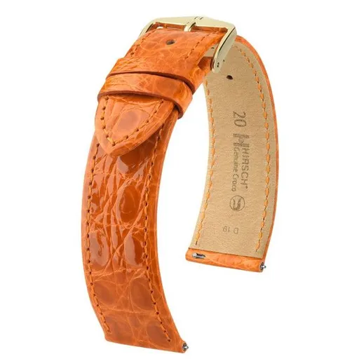 Řemínek Hirsch Genuine Croco - oranžový, lesk - 18 mm - L – Standardní délka (doporučujeme) - 16 mm - Stříbrná