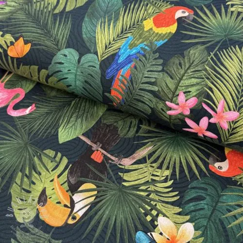 Dekorační látka premium Tropical jungle bird digital print