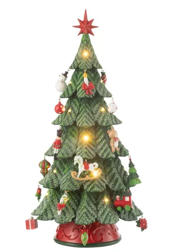 Červeno-zelený strom s ozdobami a Led světýlky Xmas Tree - Ø 25*52 cm J-Line by Jolipa