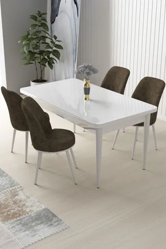 Dining Table & Chairs Set (5 Pieces) Nil - White, Brown