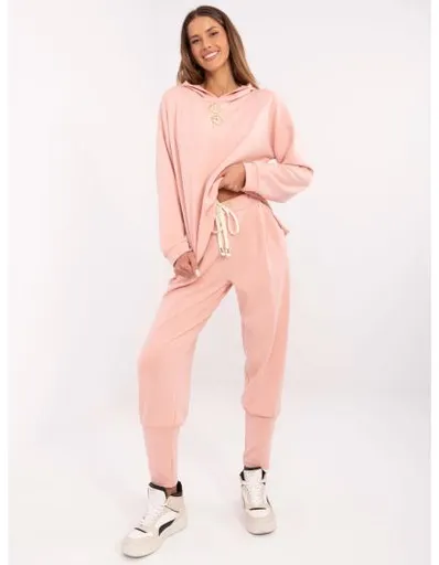 Teplákové kalhoty broskvové barvy s vázáním