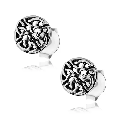 Stříbrné 925 náušnice, patinovaný keltský uzel, puzetové zapínání