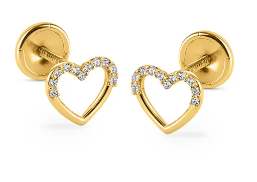 Brilio Srdíčkové náušnice ze žlutého zlata se zirkony 14/255.281/17ZIR