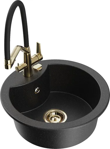 MEXEN/S Diego granitový dřez 1-miska včetně baterie Duo, černá/stříbrná metalik 6512-73-671701-57-G