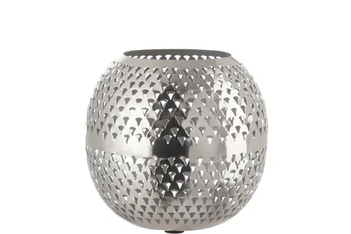 Stříbrný kulatý mřížkovaný svícen Hurican - 24*24*26 cm J-Line by Jolipa