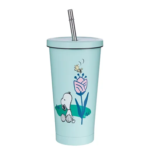 PEANUTS Kelímek nerezový s brčkem 500 ml - sv. modrá