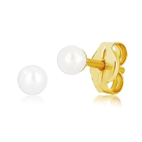 Náušnice ve žlutém zlatě 585 - kultivovaná perlička bílé barvy, puzetky