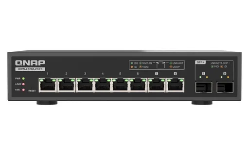 QNAP switch QSW-L3208-2C6T (6x 10GbE port, 2x 10G SFP+/NBASE-T Combo, Lite Managed)