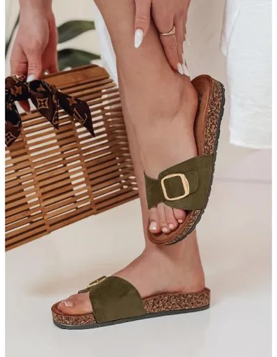 Dámské pantofle na korkové podrážce KORKISTI zelené