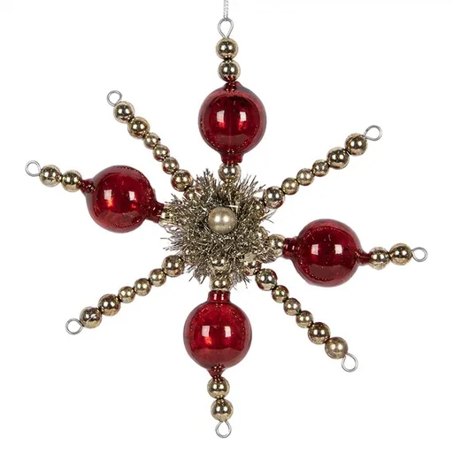 Červeno-zlatá antik skleněná závesná ozdoba vločka - 18*3*18 cm Clayre & Eef