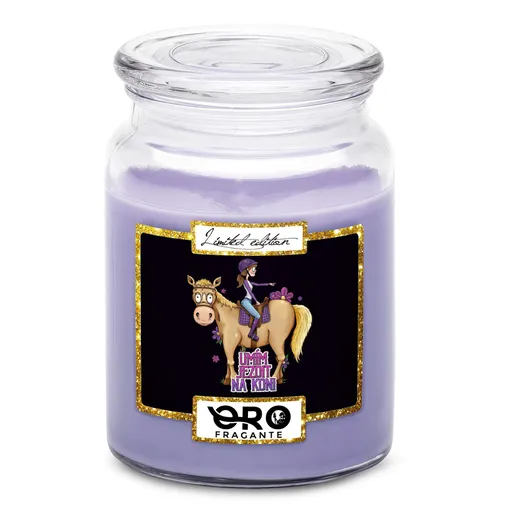 Svíčka Umím jezdit na koni (Vůně svíčky: Levandule)