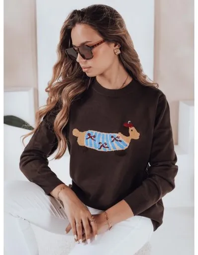 Dámský svetr s aplikací psa CHICPAWS hnědý