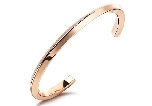 Otevřený náramek z oceli měděné barvy, spirálovitě zahnutá ramena