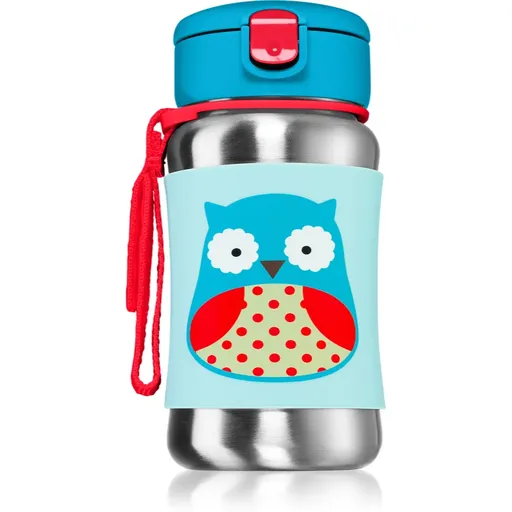 Skip Hop Zoo Straw Bottle nerezová láhev na vodu s brčkem Owl 12 m+ 350 ml