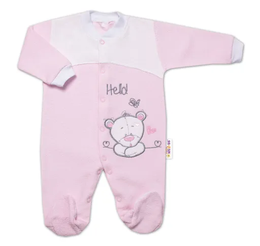 Baby Nellys Kojenecký overal froté, Medvídek Hello, růžový vel.  74