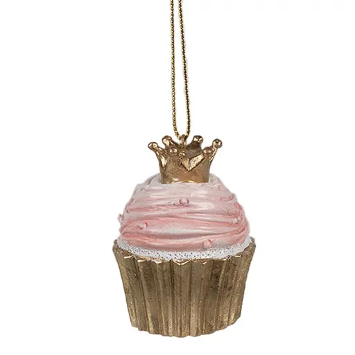 Růžovo-zlatá vánoční ozdoba Cupcake - Ø 4*6 cm 6PR4206