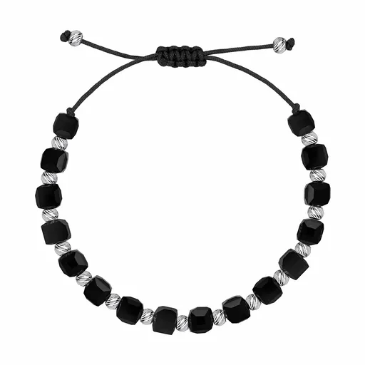 Brilio Silver Černý textilní náramek s korálky BRC236WBC