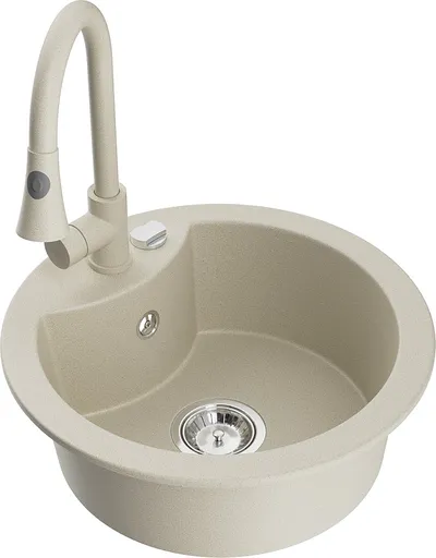 MEXEN/S Diego granitový dřez 1-miska včetně baterie Elia, béžová 6512-69-670101-69