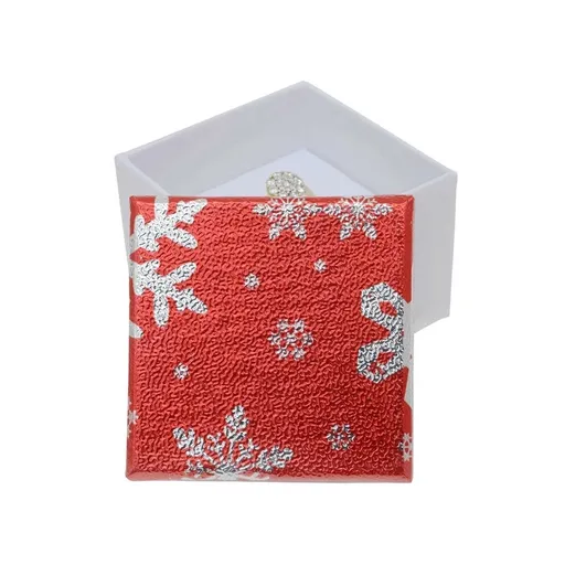 Dárková krabička na vánoční šperky - sněhové vločky, stříbrná - červená barva