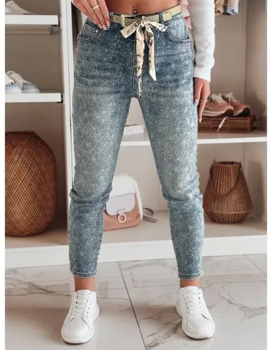 Dámské džínové kalhoty slim fit s páskem FLORAJIN modré