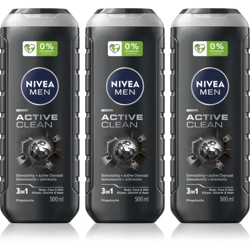NIVEA MEN Active Clean sprchový gel pro muže výhodné balení 3 x 500 ml