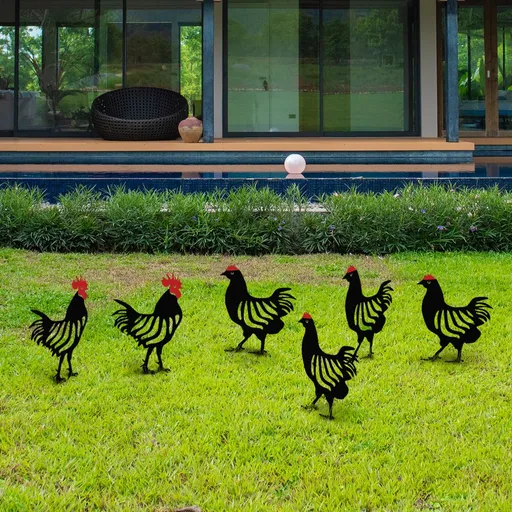 Sada dekorativních kovových doplňků na zahradu Chicken Family 6