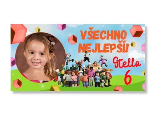Personal Narozeninový banner s fotkou - Roblox Rozměr banner: 130 x 260 cm