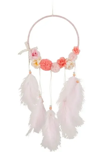 Růžový lapač snů s peříčky Feathers - Ø 20*54cm 2806