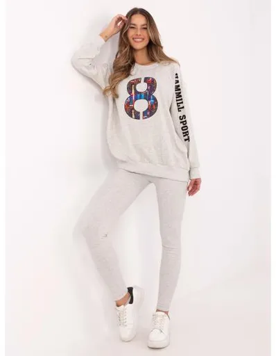 Šedá melanžová souprava s pruhovanými legínami