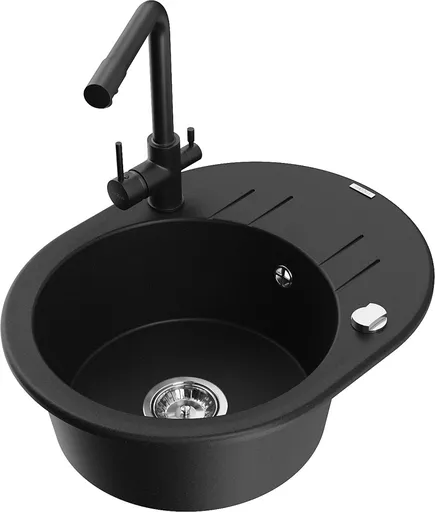 MEXEN/S Kevin granitový dřez 1-miska s odkapávačem včetně baterie Duero, černá 6517-77-671600-70