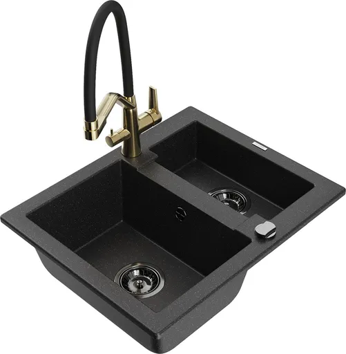 MEXEN/S Carlos granitový dřez 1.5 včetně baterie Duo, černá/stříbrná metalik 6518-73-671701-57-B