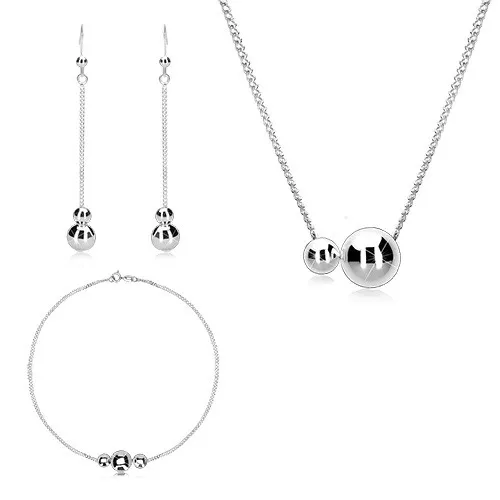 Trojset ze stříbra 925 - řetízek z oválných oček, hladké, zrcadlově lesklé kuličky