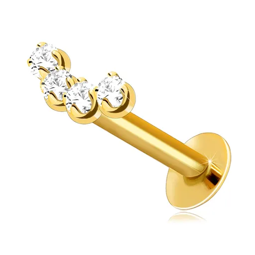 Piercing do rtu a brady ze 14K žlutého zlata - tvar obloučku ze čtyř čirých zirkonů
