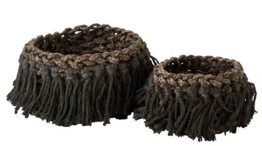 Sada 2 přírodních tmavých košíků Woven z trávy - Ø 31*27 cm  J-Line by Jolipa