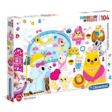 Clementoni Puzzle s drahokamy Štěňátka v lázních 104 dílků (8005125201679)
