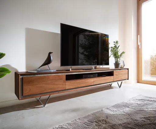 TV stolek Stonegrace 240 cm akácie hnědá 2 dvířka 2 zásuvky 1