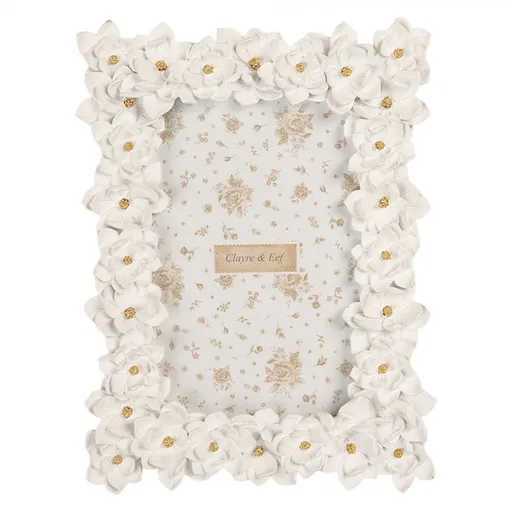 Bílý fotorámeček zdobený květy - 15*2*21 cm / 10*15 cm Clayre & Eef