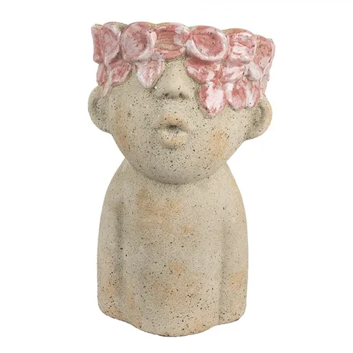 Béžový antik obal na květináč hlava ženy s květy Danaé M - 16*15*25 cm Clayre & Eef