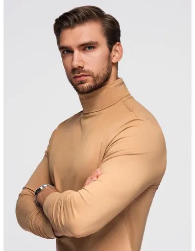 Pánský svetr s rolákem a dlouhými rukávy – světle hnědý V5 OM-LSCL-0130