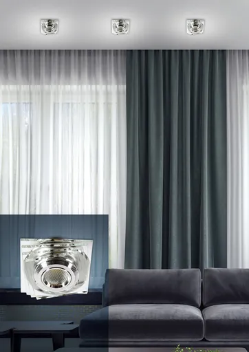 Stropní svítidlo, bezbarvé, LED, 3W, sklo, čtvercové, SS-32