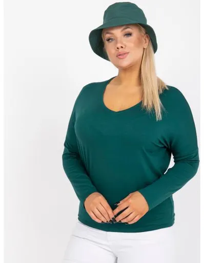 Dámská halenka s výstřihem do V hladká plus size ELISA tmavě zelená
