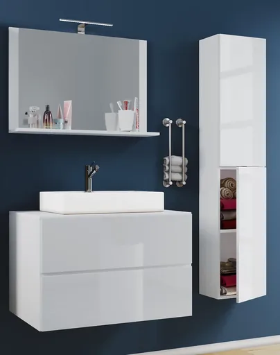 VCM 4dílná umyvadlová skříňka Lendas M 60 cm se zrcadlem a vysokou skříňkou, bílá