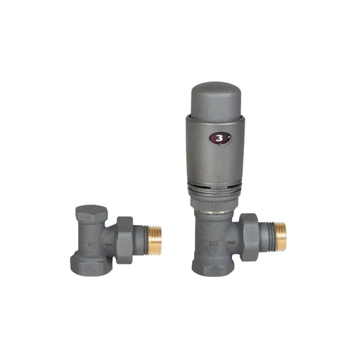 INVENA Termostatická sada ventilů, rohová, grafit: hlavice, termostatický ventil, zpětný ventil CD-80-K15-S