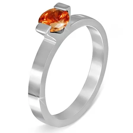 Ocelový prsten - měsíční kámen "Červenec", dva úchyty - Velikost: 49