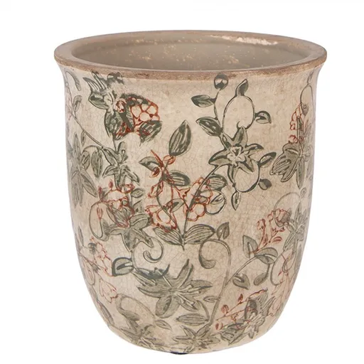 Béžový keramický obal na květináč s květy Margaus M - Ø 15*15 cm Clayre & Eef